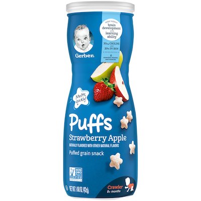 Gerber Puffs Baby Snack, Strawberry Apple, 1.48 oz Canister